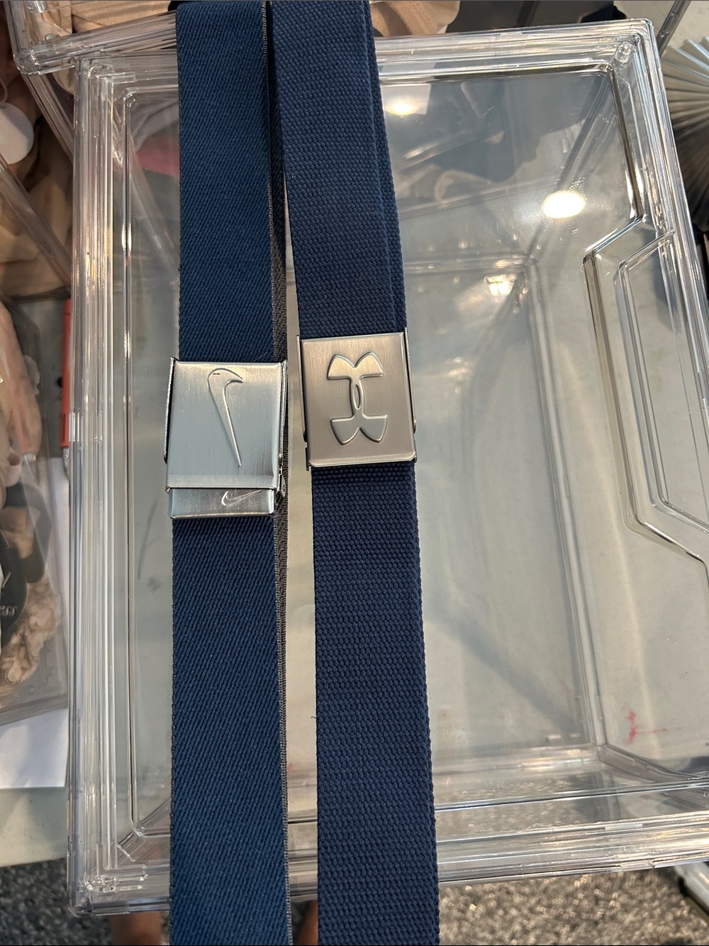 Pair Under Armour / Nike Navy Web Belts - Adjustable can be cut to size